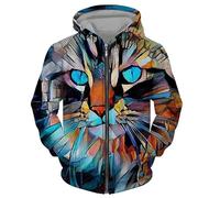 Colorful Cat 3D Imprimé Femmes Hommes Sweat à Capuche Drôle Fermeture Éclair Sweat Manches Longues Grande Taille Veste Streetwear