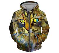 Colorful Cat 3D Imprimé Femmes Hommes Sweat à Capuche Drôle Fermeture Éclair Sweat Manches Longues Grande Taille Veste Streetwear