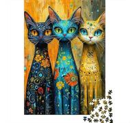 Colorful Cat Art 1000 Piece for Women & Men Three Patterned Cats Trio Fun and Challenging Family Game Gift Idea 52x38cm 1000pcs
