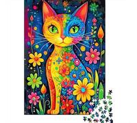 Colorful Cat Art 1000Pc for Adults Kids Floral Cat with Split Face Educational Games Suitable for Decompression 52x38cm 1000pcs