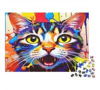 Colorful Cat Painting Colourful Cat with Flower Crown 1000 Pieces Jigsaw for Adults The Impossible Challenge Brain Development 52x38cm/1000pcs