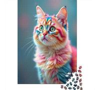 Colorful Cat Portrait 1000Pc Jigsaw Puzzle for Adults Pastel Rainbow Kitten Impossible Hard Difficult & Educational Decompression 70x50cm 1000pcs