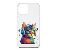 Colorful Cat Portrait Art Headphones Music Lover Graphic Coque pour iPhone 12 Mini