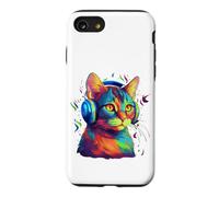 Colorful Cat Portrait Art Headphones Music Lover Graphic Coque pour iPhone SE (2020) / 7/8