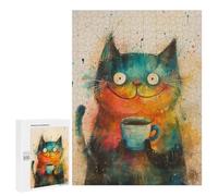 Colorful Cat with Coffee Cup Puzzle 1000 Pièces Educa Jouet en Bois Cadeau Unique Décoration Intérieure Jeu Éducatif Challenge Toy Adultes Et Enfants À Partir De 14 Ans 500 PCS
