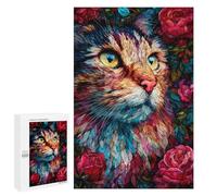Colorful Cat with Roses Puzzle 1000 Pièces Educa Jouet en Bois Cadeau Unique Décoration Intérieure Jeu Éducatif Challenge Toy Adultes Et Enfants À Partir De 14 Ans 1000 PCS