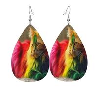 Colorful Cats Boucles d'oreilles en cuir en forme de larme pour femme - Boucles d'oreilles pendantes légères en PVC avec crochets en argent 925, imprimés double face | Cadeau hypoallergénique