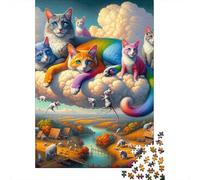 Colorful Cats on Clouds Puzzles 1000 Pièces Cadeau Unique Jeu Éducatif Défi Jouet À De Qualité Supérieure Peinture Art pour Adultes Et Enfants 52x38cm/1000pcs