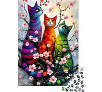Colorful Cats Spring Puzzle for Adults Floral Striped Cat Trio Brainteasing & Challenging Game for Wall Decoration 70x50cm 1000pcs