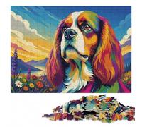 Colorful Cavalier King Charles Spaniel Portra Puzzle en Bois, 1000 pièces | Le tri par couleurs et formes: un passe-temps pratique en intérieur à la maison.