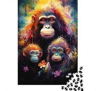Colorful Chimpanzee Family Adult Challenging Puzzle Games Orangutan with Two Monkeys for Women, Gifts for Men Age 14 Years Up 52x38cm 1000pcs