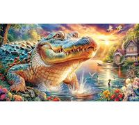 Colorful-Crocodile-Bursting-from-Water 1000 pièces Défi de Jeu éducatif Puzzle Idée Cadeau Parfaite Puzzle pour Adultes et Enfants Beau Puzzle de décoration 38x52/1000 pièces