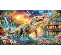 Colorful-Crocodile-Bursting-from-Water 1000 pièces Puzzle pour Adultes Puzzle Cadeau Amusant & Activité Maison Extremement Difficile Jeu éducatif détente 38x26/1000 pièces