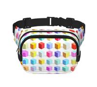 Colorful Cubes Sac banane carré double couche avec sangle réglable pour activités de plein air, noir, taille unique, Noir , Taille unique