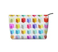Colorful Cubes Trousse de toilette en velours côtelé imprimé - Sac de rangement portable à fermeture éclair pour femme - Noir - Taille unique