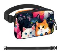 Colorful Cute Cat Group-1461 Sac banane de style unisexe : sacs banane tendance, sacs à bandoulière sport minces à la mode pour jogging, randonnée, randonneur, femme, homme, multicolore, 4 x 23 x 15