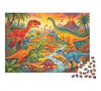 Colorful Dinosaurs Puzzle pour Adultees 1000 Pièces Recyclable Prehistoric World Senior Puzzles Difficile et Impossible Stimulant Soulage la Démence Sénile Activity 52x38cm/1000pcs