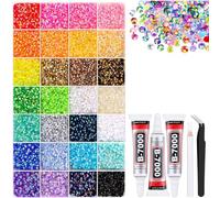 Colorful DIY Resin Rhinestone Kit, 32000 Pcs Multicolor Bedazzler Kit with Rhinestone, 3-5mm Gems for Bedazzling Kits, Include Storage Box Tool, Bedazzle Kits for Nail, Diamond Art, Clothes (3MM,28)