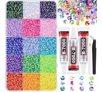 Colorful DIY Resin Rhinestone Kit, 32000 Pcs Multicolor Bedazzler Kit with Rhinestone, 3-5mm Gems for Bedazzling Kits, Include Storage Box Tool, Bedazzle Kits for Nail, Diamond Art, Clothes (3MM,15)