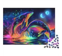 Colorful Dolphins in Water Puzzle 1000 Pieces Cadeau Unique Jeu Éducatif Challenge Toy À De Qualité Supérieure Peinture Art pour Adultes Et Enfants 38x26cm/1000pcs