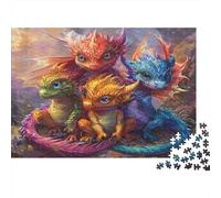 Colorful Dragon Babies 1000 pièces Bébés Dragons Mignons Puzzle Adulte Carton épais Relaxation Jeu éducatif Cadeaux Femme & Homme 70x50cm/1000pcs