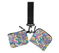 Colorful Dream Lot de 2 portefeuilles psychédéliques à double dragonne pour femme Taille compacte Organiseur d'argent avec dragonne