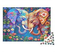 Colorful Elephant Art 100% Recycled Cardboard Floral Elephant Pair 1000 Piece Puzzle for Adults The Impossible Challenge Fun Present 70x50cm/1000pcs