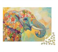 Colorful Elephant Art 1000 pièces Éléphant Aquarelle Puzzle Adulte Carton épais Relaxation Difficile Décoration Murale 38x26cm/1000pcs