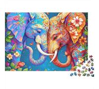 Colorful Elephant Art Colourful Floral Elephant Duo 1000 Pcs Jigsaw for Adults & Kids Unique Challenging Fun Activity 70x50cm/1000pcs