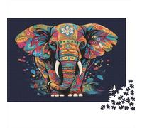 Colorful Elephant Art Colourful Painted Elephant Head 1000 Pcs Jigsaws for Adults The Impossible Challenge Fun Present 52x38cm/1000pcs