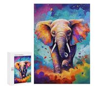 Colorful Elephant Art Print-4 Puzzle-Image en Bois, 300 PCS - Loisir Créatif en Intérieur - pour Un Défi Gratifiant Le W nd