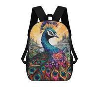 Colorful Elephant Artwork-28 Sac à dos d'écolier à la mode Convient pour les garçons, les filles et les enfants, Sac à dos de voyage décontracté en plein air Sac à dos indispensable, Fantasy Peacock