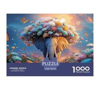 Colorful Elephant with Colorful Flowers 1000 Pièces Carton Extra-épais Coffret De Puzzles Flower Crown Elephant Anti-Stress Défi Unique Puzzles pour La Décoration Intérieure 70x50cm/1000pcs