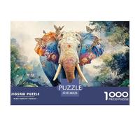 Colorful Elephant with Large Ornat 1000 Pcs Carton Extra-épais Coffret De Puzzles Kitten Anti-Stress Jeu Créatif Puzzles As Birthday Gifts 38x26cm/1000pcs