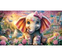 Colorful-Elephants-in-Floral-Fantasy Papier recyclé Puzzle 1000 pièces Jeu Familial Amusant & Stimulant Beau Puzzle de décoration pour détente et décoration Murale 38x52/1000 pièces