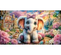 Colorful-Elephants-in-Floral-Fantasy Puzzle pour Adultes 1000 pièces Jeux éducatifs Cadeau Amusant & Activité Maison Jeu Stimulant pour Relaxation, créativité et Cadeaux 70x50/1000 pièces