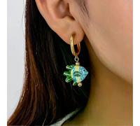 Colorful Enamel Ceramic Fish Earrings for Women, Handmade Metal Hoop Holiday GiftED4400-B