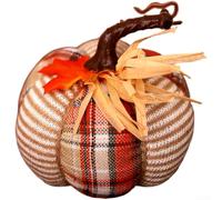 Colorful Fabric Pumpkin Decor 13cm for Thanksgiving(Beige With Plaid)