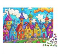 Colorful Fantasy Town Colourful Bright Cartoon City 1000 Pieces Jigsaw for Adults The Impossible Challenge Brain Development 70x50cm/1000pcs