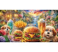 Colorful-Fast-Food-Collage-with-Burgers_Fries_and-Drinks 1000 pièces Papier recyclé Puzzle Jeu Stimulant Cadeau Amusant & Activité Maison pour Adultes et Enfants de 12+ Ans 38x26/1000 pièces