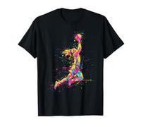 Colorful Female Basketball Player Dunking Splatter Art T-Shirt