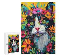 Colorful Floral Cat Art Print-1 Puzzle 1000 Pièces Educa Jouet en Bois Cadeau Unique Décoration Intérieure Jeu Éducatif Challenge Toy Adultes Et Enfants À Partir De 14 Ans 1000 PCS