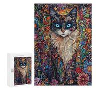 Colorful Floral Cat Artwork Puzzle 1000 Pièces Educa Jouet en Bois Cadeau Unique Décoration Intérieure Jeu Éducatif Challenge Toy Adultes Et Enfants À Partir De 14 Ans 300 PCS