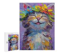 Colorful Flower Crown Cat Puzzle 1000 Pièces Educa Jouet en Bois Cadeau Unique Décoration Intérieure Jeu Éducatif Challenge Toy Adultes Et Enfants À Partir De 14 Ans 500 PCS