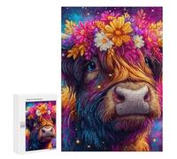 Colorful Flower Crown Cow Art Print Puzzle 1000 Pièces Educa Jouet en Bois Cadeau Unique Décoration Intérieure Jeu Éducatif Challenge Toy Adultes Et Enfants À Partir De 14 Ans 300 PCS