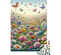 Colorful Flower Field with Butterflies Puzzles 1000 Pièces Cadeau Unique Jeu Éducatif Défi Jouet À De Qualité Supérieure Peinture Art pour Adultes Et Enfants À Partir De 12 Ans 52x38cm/1000pcs