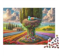Colorful Flower Field with Nesting Bird Puzzles 1000 Pieces Cadeau Unique Jeu Éducatif Défi Jouet À De Qualité Supérieure Peinture Art pour Adultes Et Enfants 70x50cm/1000pcs