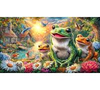 Colorful-Frog-Among-Flowers-and-Butterflies Puzzle 1000 pièces Papier recyclé Jeu éducatif détente Beau Puzzle de décoration pour Adultes et Enfants 38x52/1000 pièces