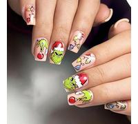 Colorful fruit 24 PCS faux ongles de Noël rouge long faux ongles chapeau de Noël femme presse - ongles (Rouge, A)