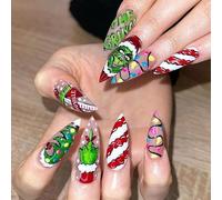 Colorful fruit 24 PCS faux ongles de Noël rouge long faux ongles chapeau de Noël femme presse - ongles (Rouge, B)